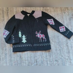Coldwater creek %100 wool vintage Christmas antique  zip up cardigan sweater